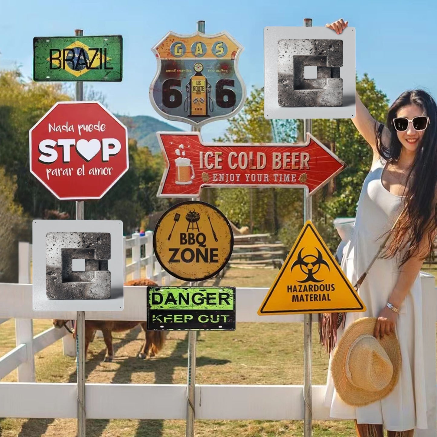 Industrial Concrete Style Square Metal Wall Art | 12"x12" Tin Sign with Pre-Drilled Holes | Waterproof & Weather-Resistant