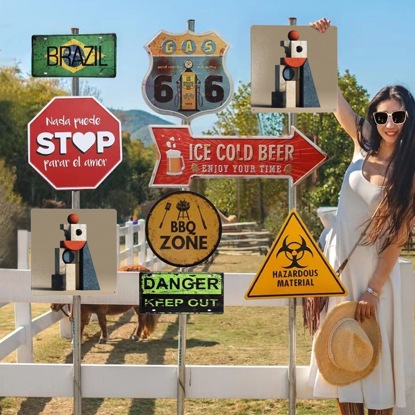 Geometric Structure Abstract Tin Metal Wall Art | Modern 12"x12" Square Sign | Weatherproof, Rustproof with Pre-Drilled Holes