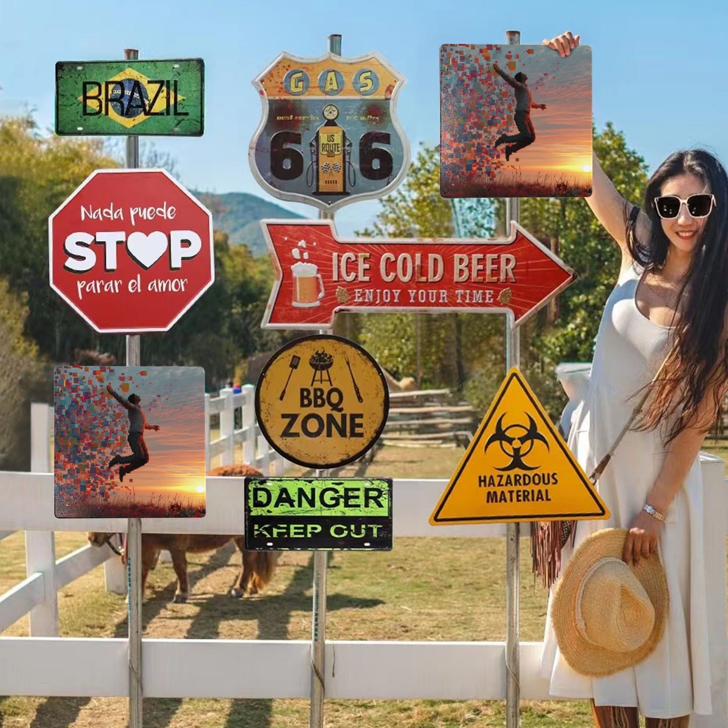 Pixelated Jump Metal Wall Art | 12"x12" Tinplate Sign | Digital Emotion Series