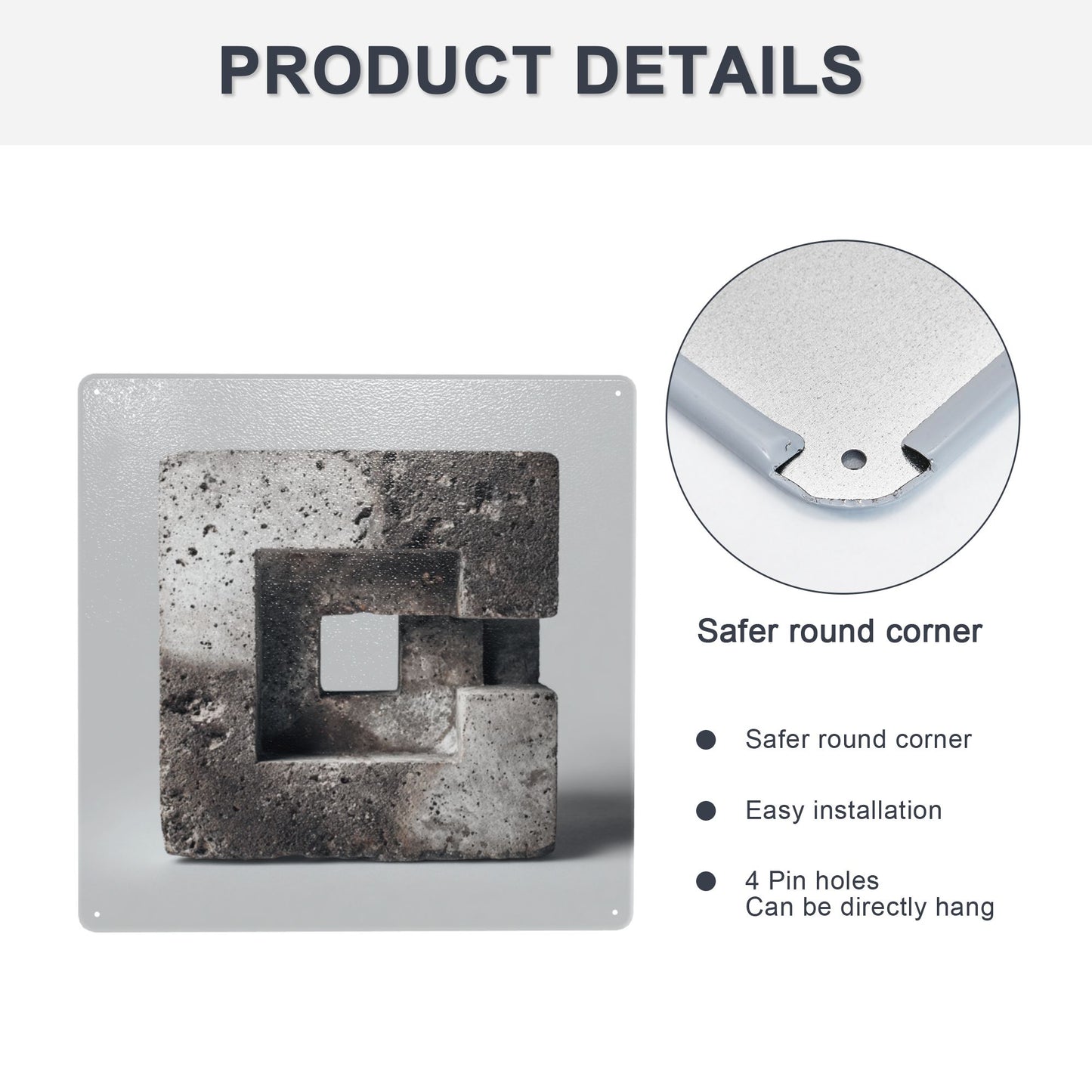 Industrial Concrete Style Square Metal Wall Art | 12"x12" Tin Sign with Pre-Drilled Holes | Waterproof & Weather-Resistant