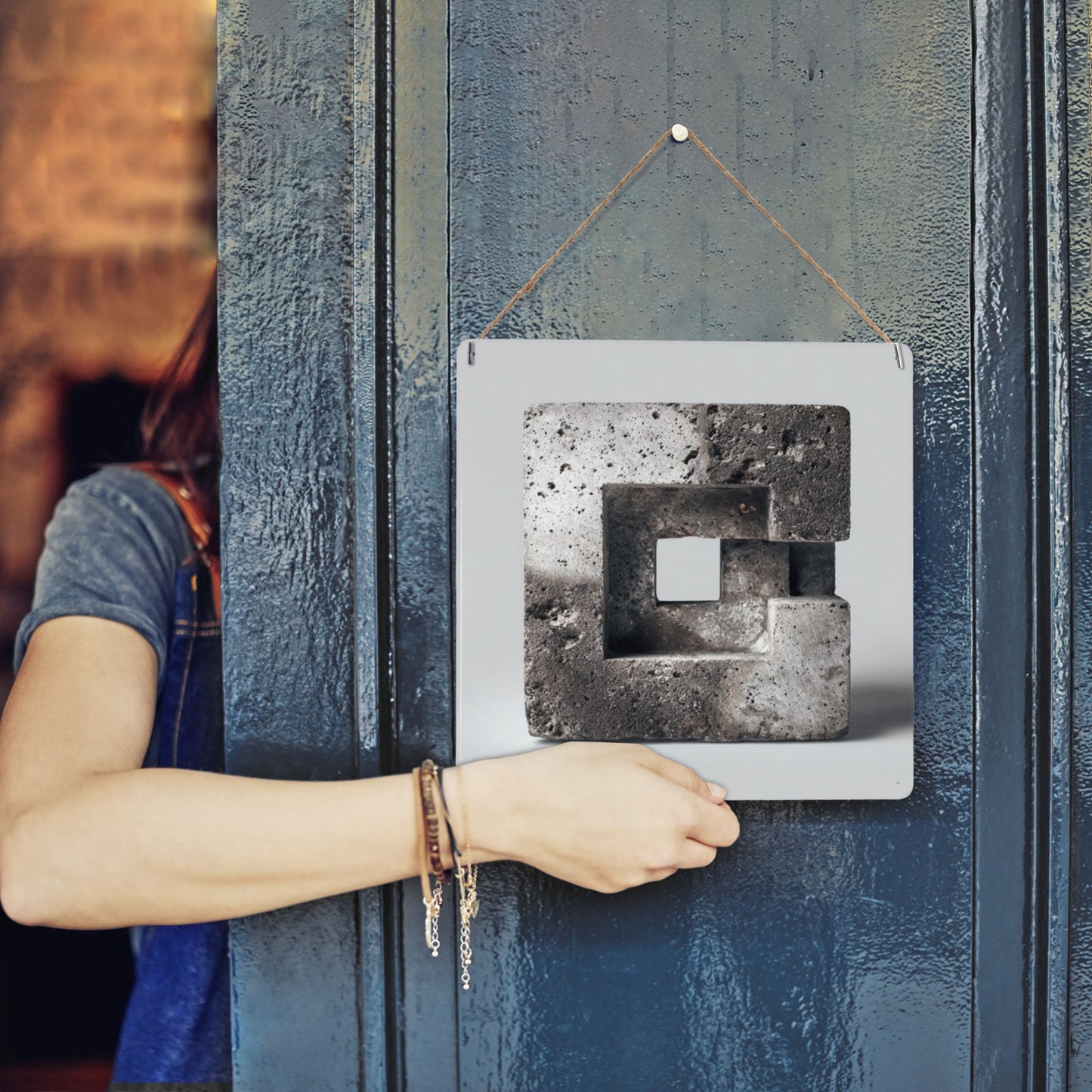 Industrial Concrete Style Square Metal Wall Art | 12"x12" Tin Sign with Pre-Drilled Holes | Waterproof & Weather-Resistant