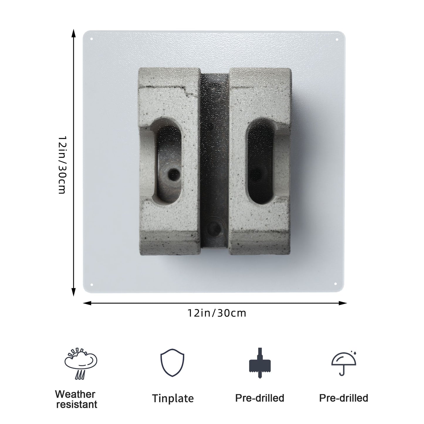 Concrete Brick Style Industrial Tin Metal Wall Sign | 12"x12" Square Plate | Waterproof, Rustproof with Pre-Drilled Holes