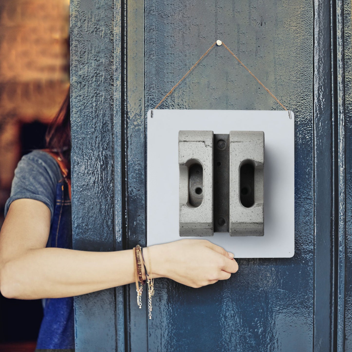 Concrete Brick Style Industrial Tin Metal Wall Sign | 12"x12" Square Plate | Waterproof, Rustproof with Pre-Drilled Holes