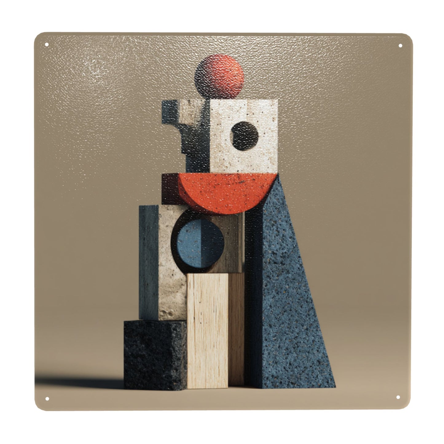 Geometric Structure Abstract Tin Metal Wall Art | Modern 12"x12" Square Sign | Weatherproof, Rustproof with Pre-Drilled Holes