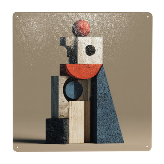 Geometric Structure Abstract Tin Metal Wall Art | Modern 12"x12" Square Sign | Weatherproof, Rustproof with Pre-Drilled Holes