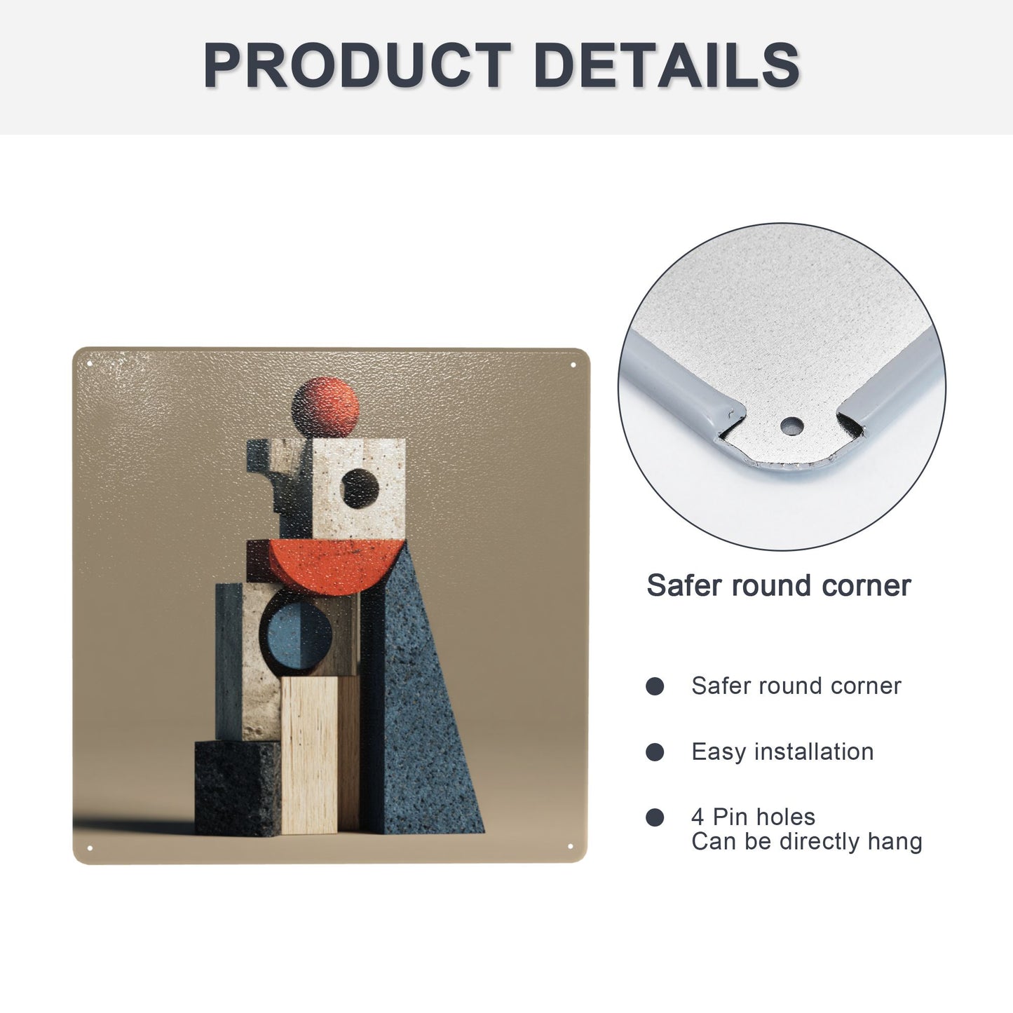 Geometric Structure Abstract Tin Metal Wall Art | Modern 12"x12" Square Sign | Weatherproof, Rustproof with Pre-Drilled Holes