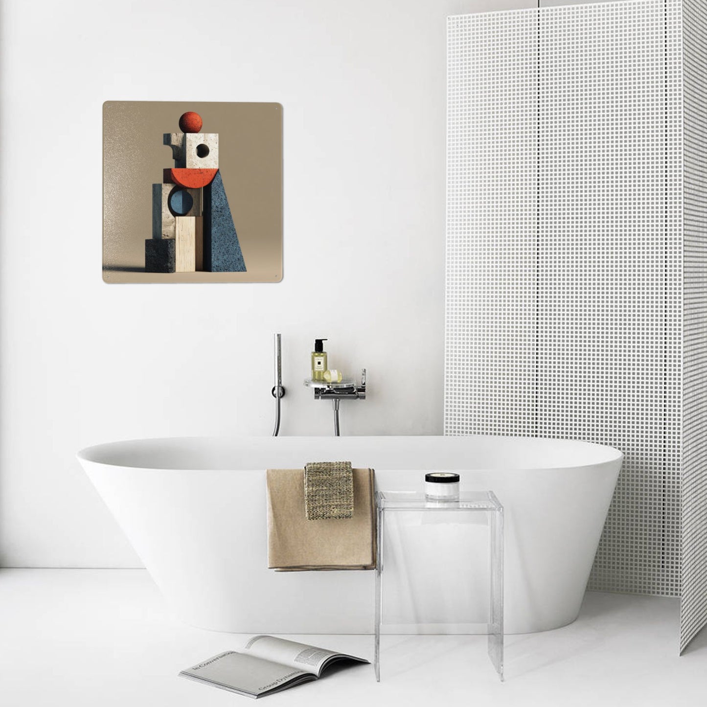 Geometric Structure Abstract Tin Metal Wall Art | Modern 12"x12" Square Sign | Weatherproof, Rustproof with Pre-Drilled Holes