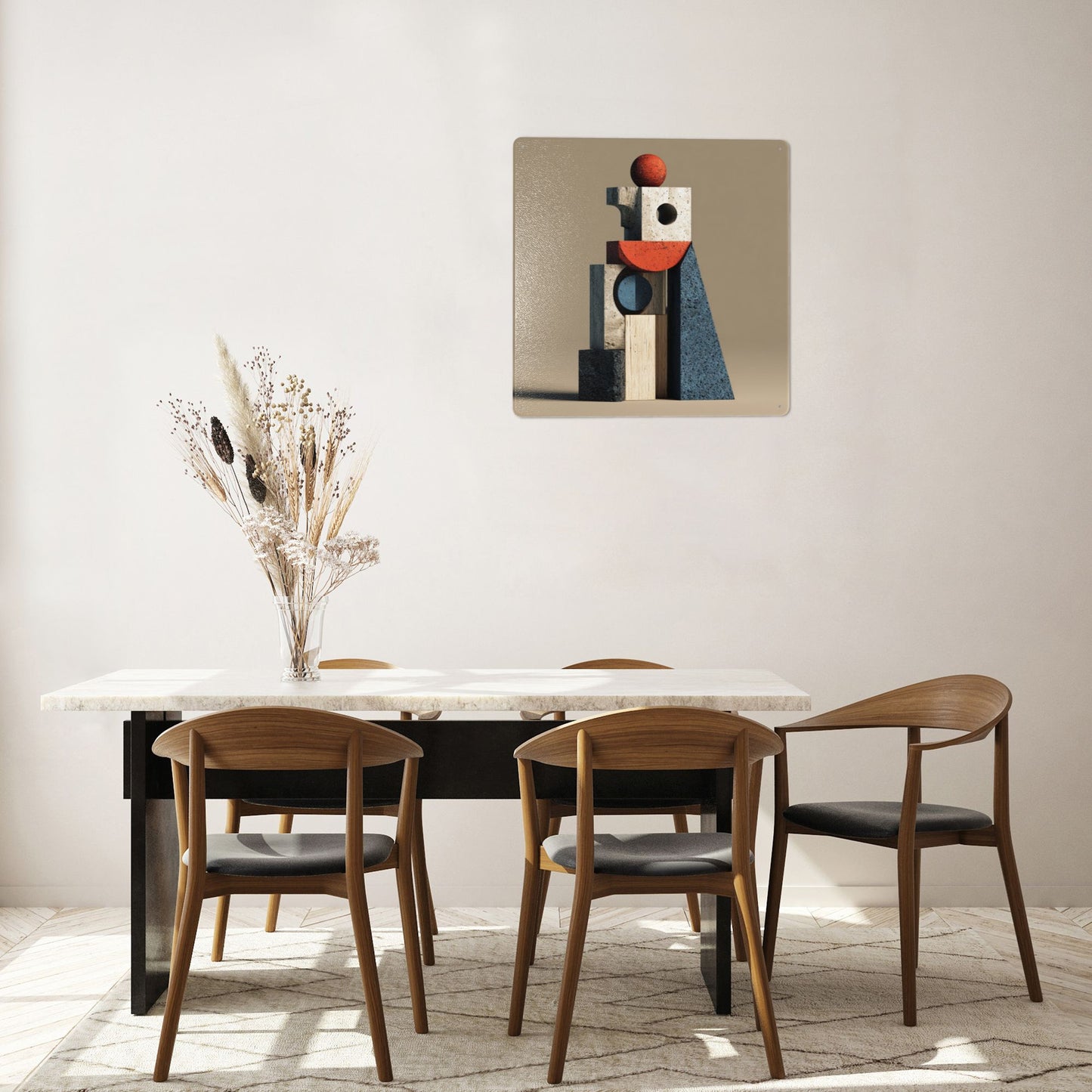 Geometric Structure Abstract Tin Metal Wall Art | Modern 12"x12" Square Sign | Weatherproof, Rustproof with Pre-Drilled Holes