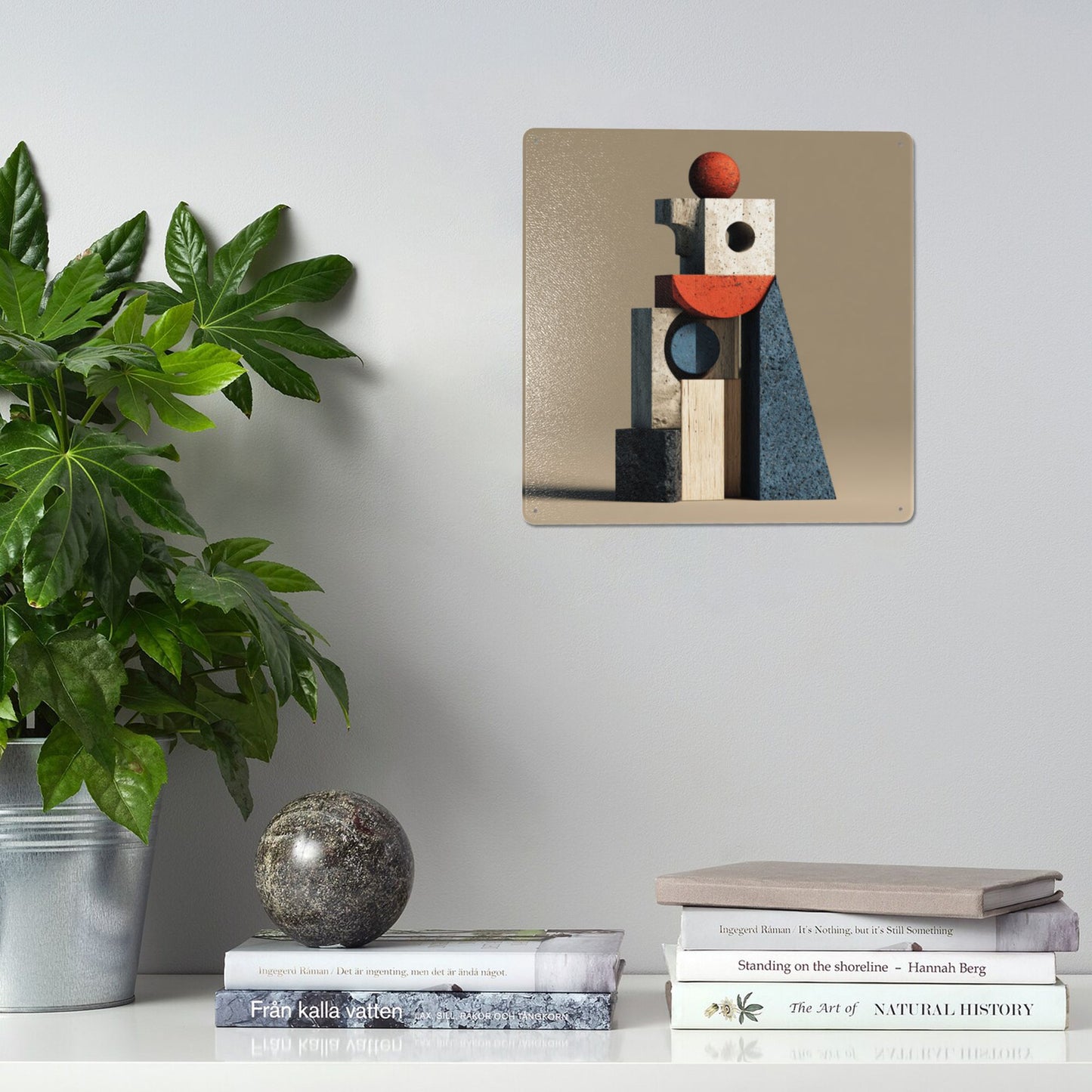 Geometric Structure Abstract Tin Metal Wall Art | Modern 12"x12" Square Sign | Weatherproof, Rustproof with Pre-Drilled Holes