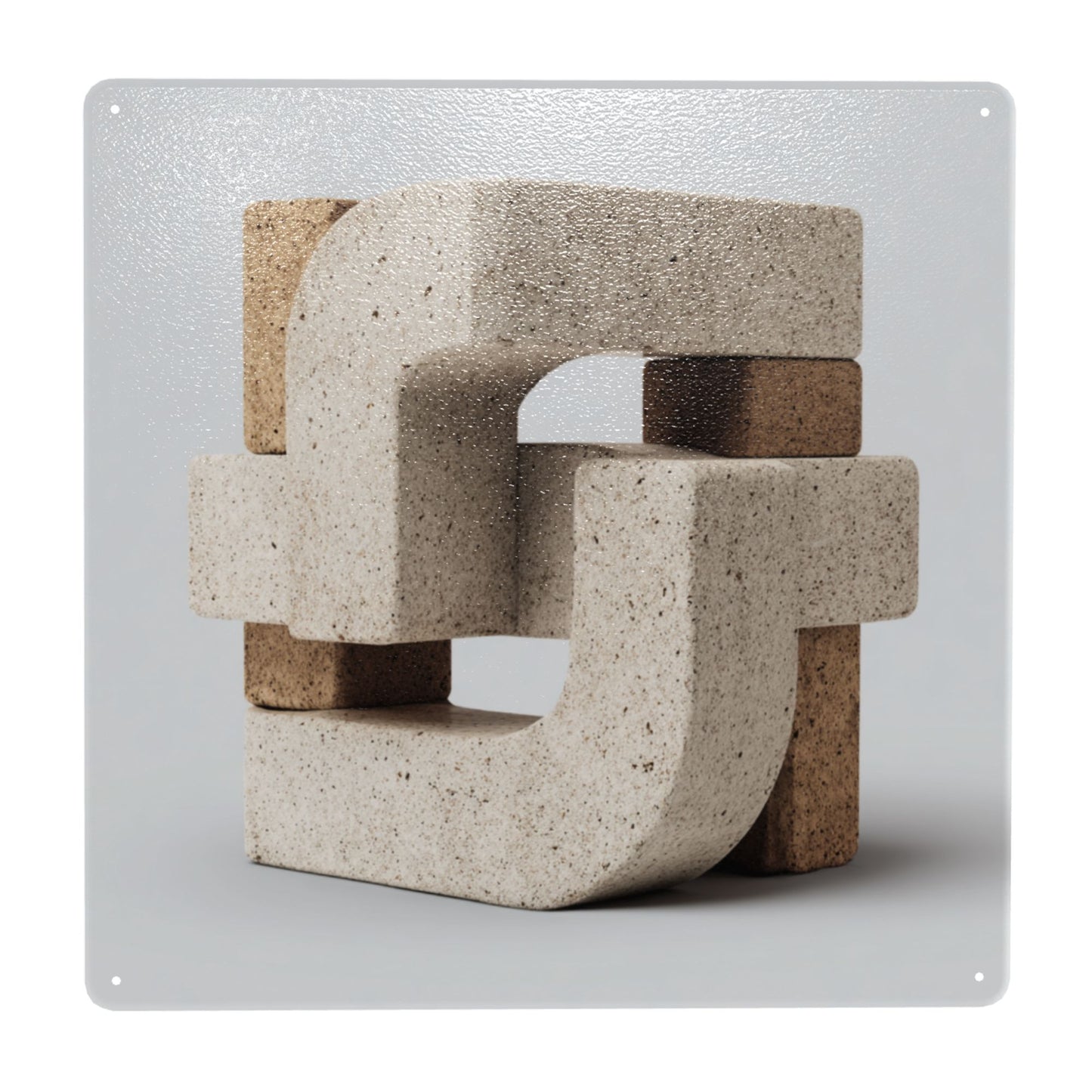 Interlocking Geometric Tin Wall Art | Modern Abstract Block Structure Metal Sign | 12"x12" Weatherproof Tinplate Decor