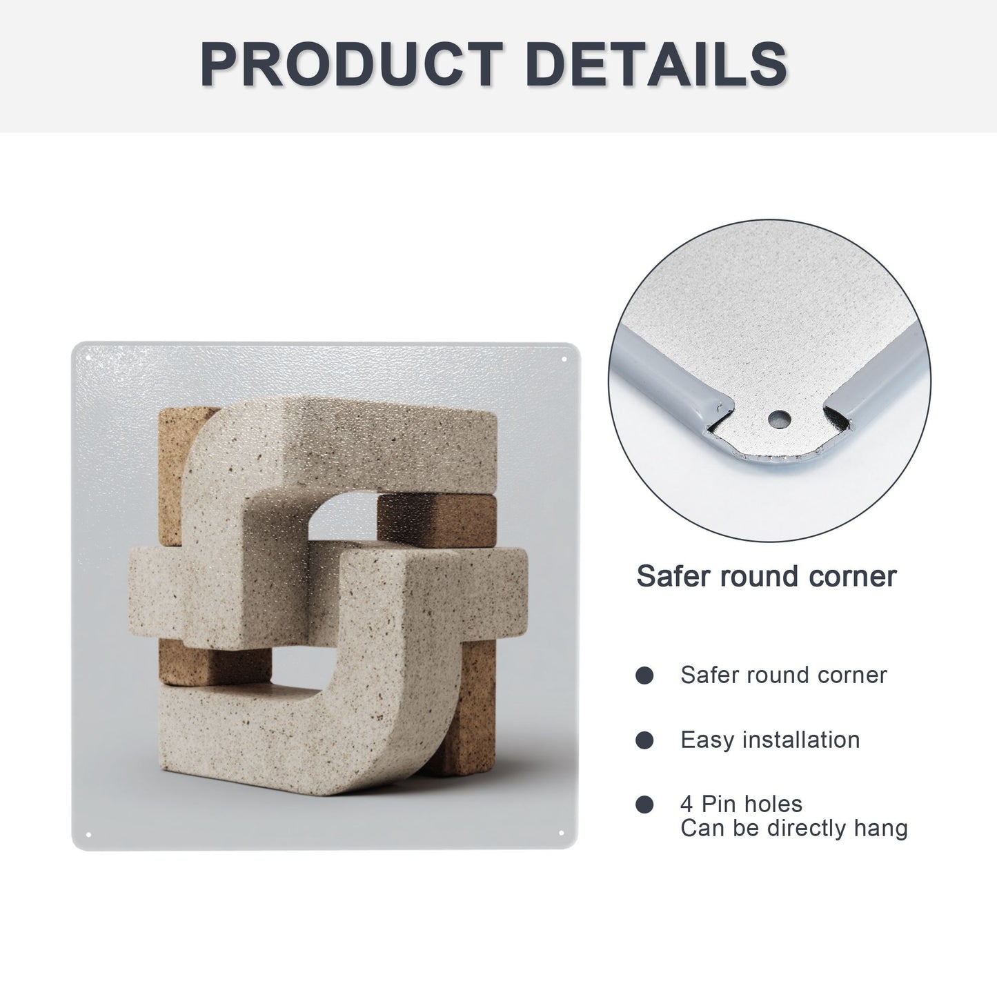 Interlocking Geometric Tin Wall Art | Modern Abstract Block Structure Metal Sign | 12"x12" Weatherproof Tinplate Decor