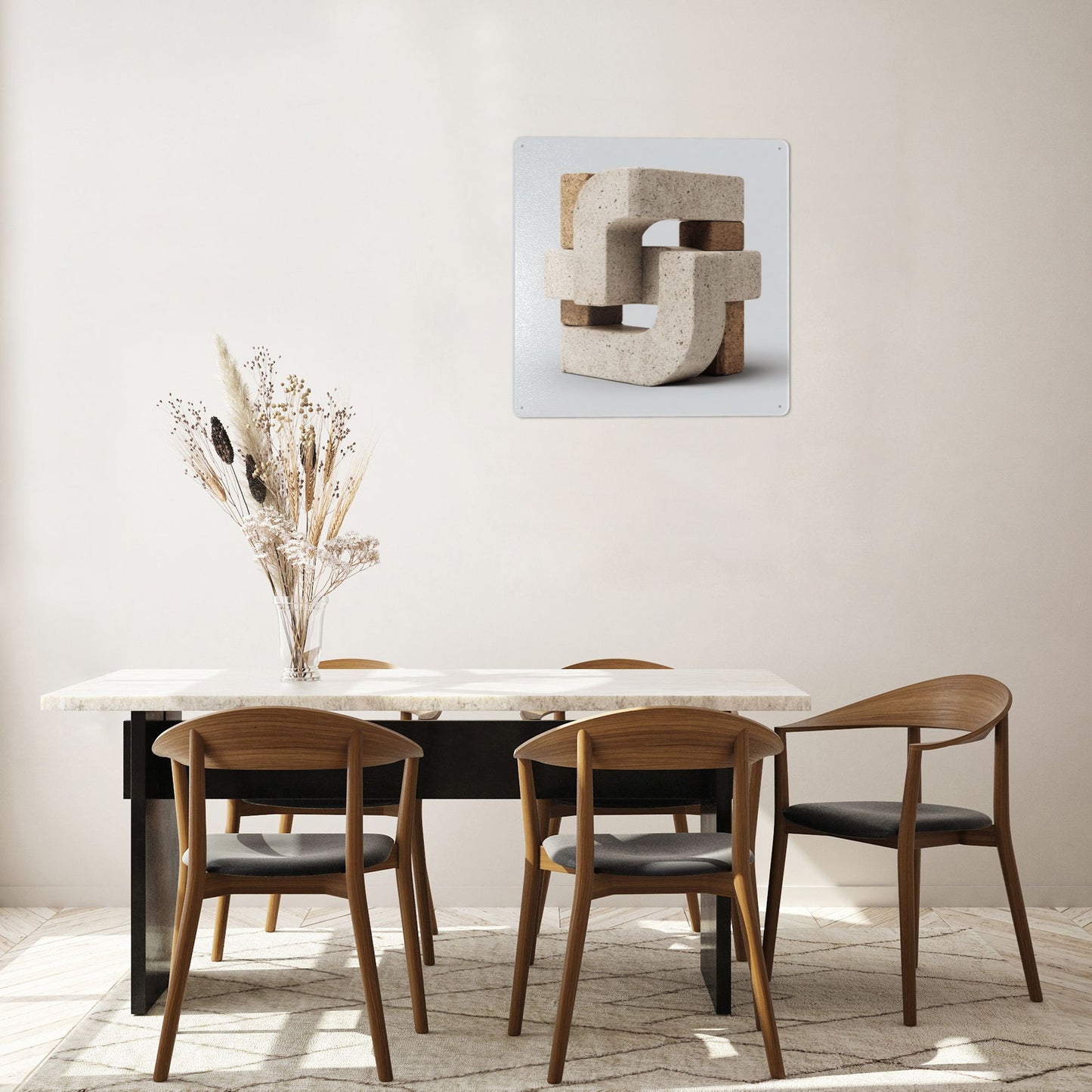 Interlocking Geometric Tin Wall Art | Modern Abstract Block Structure Metal Sign | 12"x12" Weatherproof Tinplate Decor