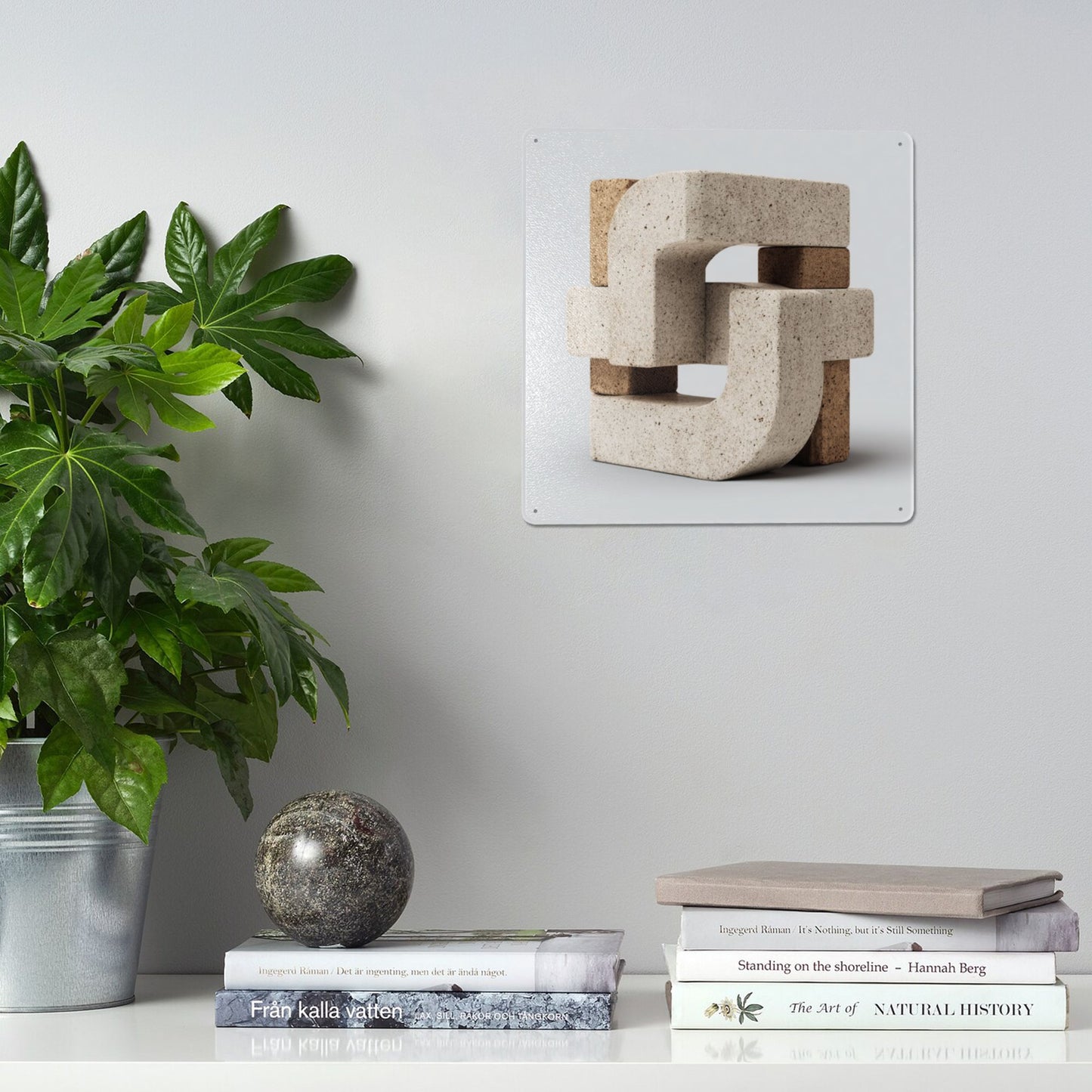 Interlocking Geometric Tin Wall Art | Modern Abstract Block Structure Metal Sign | 12"x12" Weatherproof Tinplate Decor