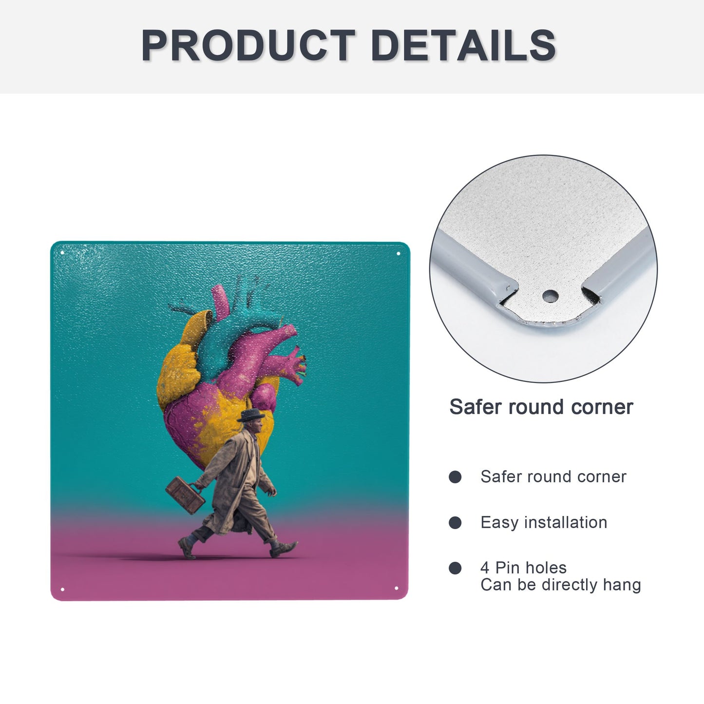 Retro Man & Heart Graffiti Tin Sign | Pop Art Wall Decor | 12"x12" Modern Emotional Metal Poster