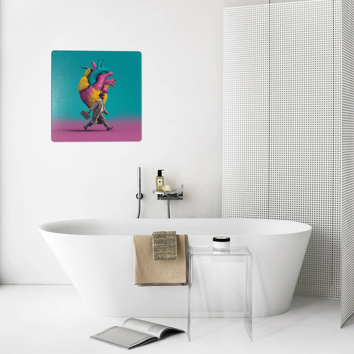 Retro Man & Heart Graffiti Tin Sign | Pop Art Wall Decor | 12"x12" Modern Emotional Metal Poster