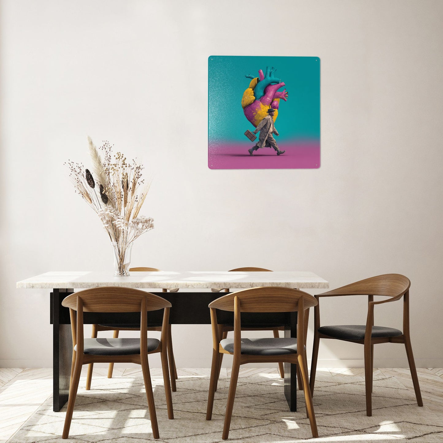 Retro Man & Heart Graffiti Tin Sign | Pop Art Wall Decor | 12"x12" Modern Emotional Metal Poster