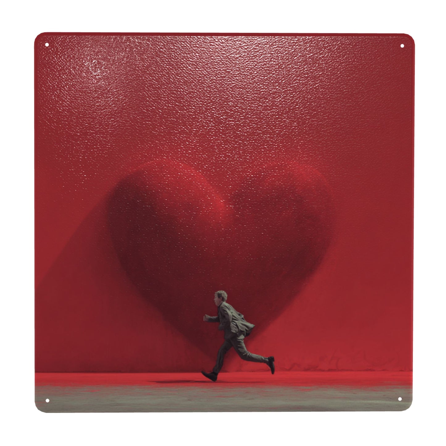 Red Heart & Running Man Tin Sign | Modern Minimalist Wall Art | 12"x12" Emotional Metal Decor