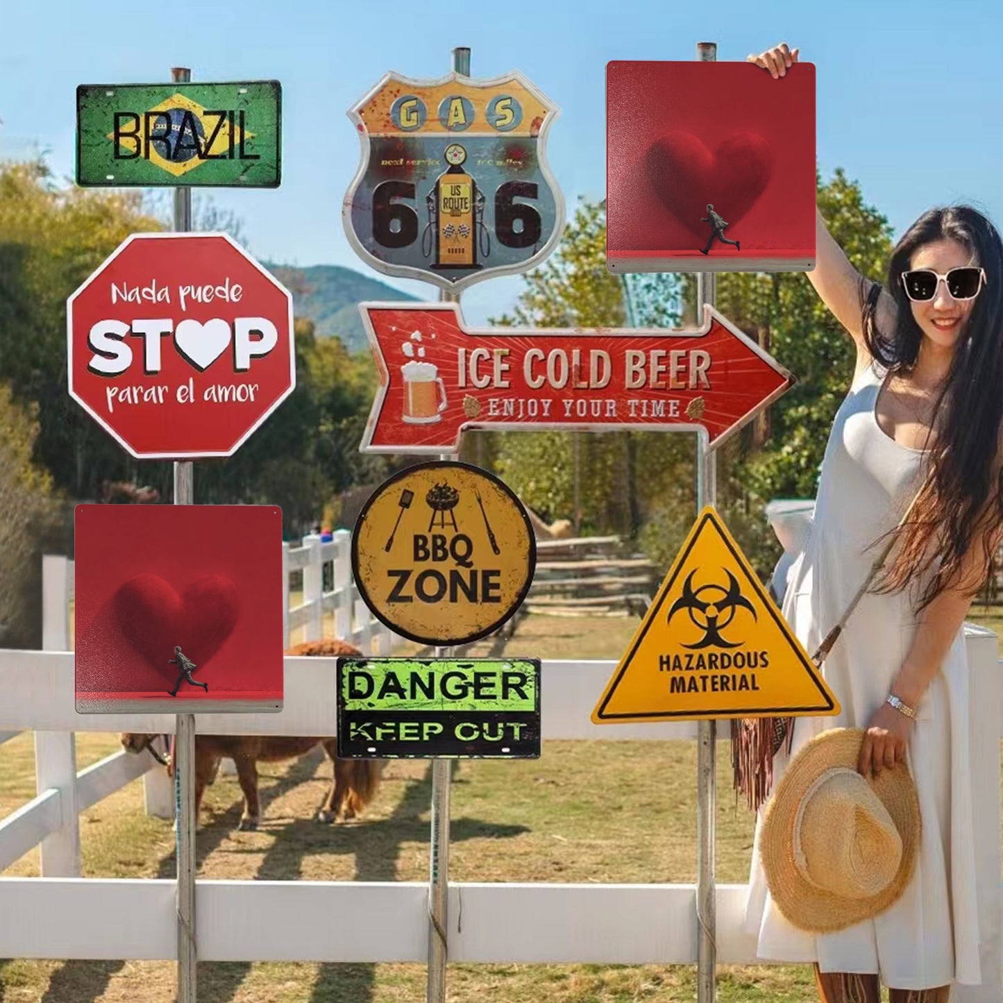 Red Heart & Running Man Tin Sign | Modern Minimalist Wall Art | 12"x12" Emotional Metal Decor