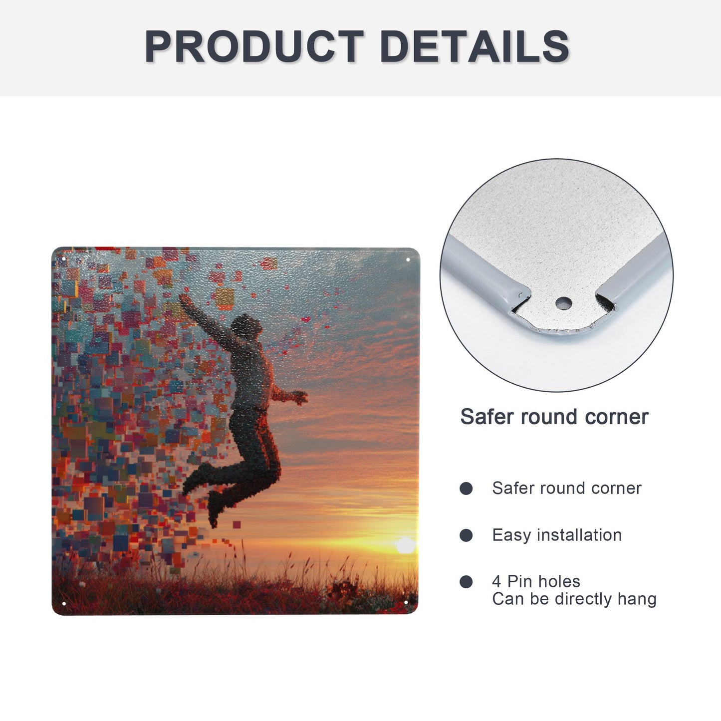 Pixelated Jump Metal Wall Art | 12"x12" Tinplate Sign | Digital Emotion Series