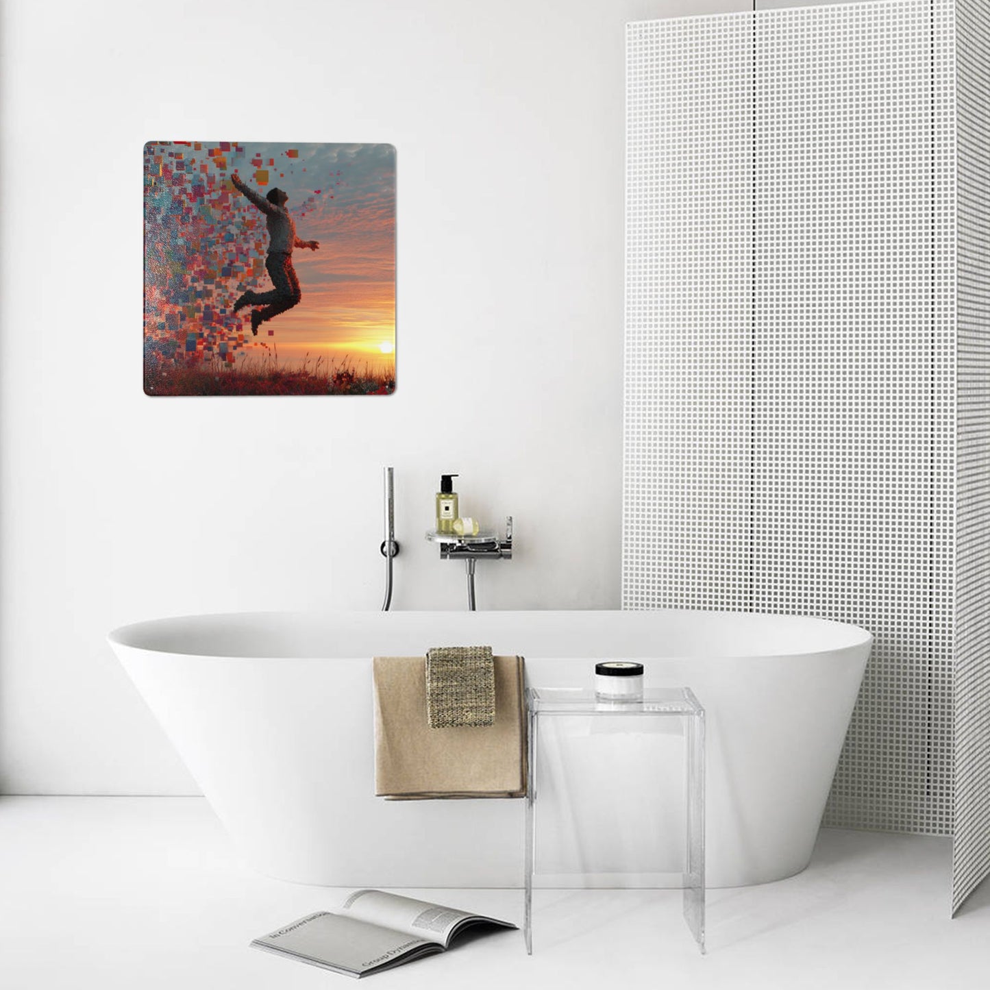 Pixelated Jump Metal Wall Art | 12"x12" Tinplate Sign | Digital Emotion Series