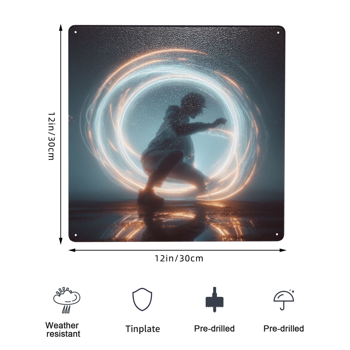 Energy Loop in the Night | Tinplate Wall Art 12"x12" | Sci-Fi Emotional Metal Poster