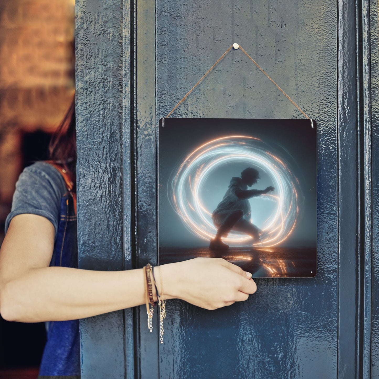 Energy Loop in the Night | Tinplate Wall Art 12"x12" | Sci-Fi Emotional Metal Poster