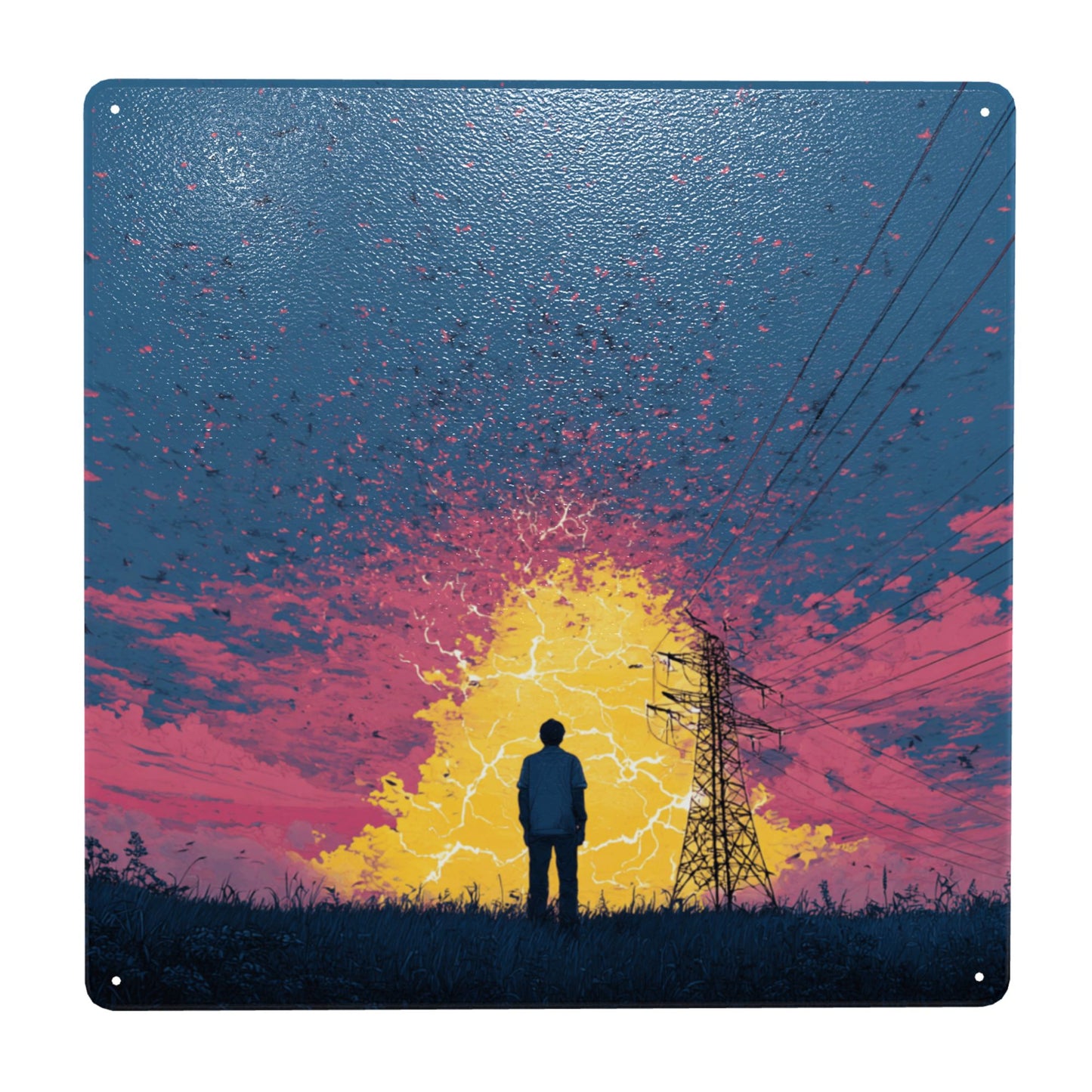 Gate of Electricity | Power Line Theme Tin Wall Art | 12"x12" Emotional Metal Poster