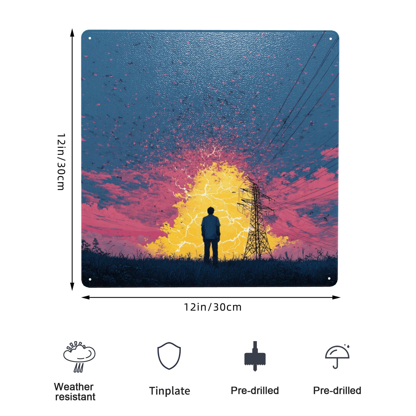 Gate of Electricity | Power Line Theme Tin Wall Art | 12"x12" Emotional Metal Poster