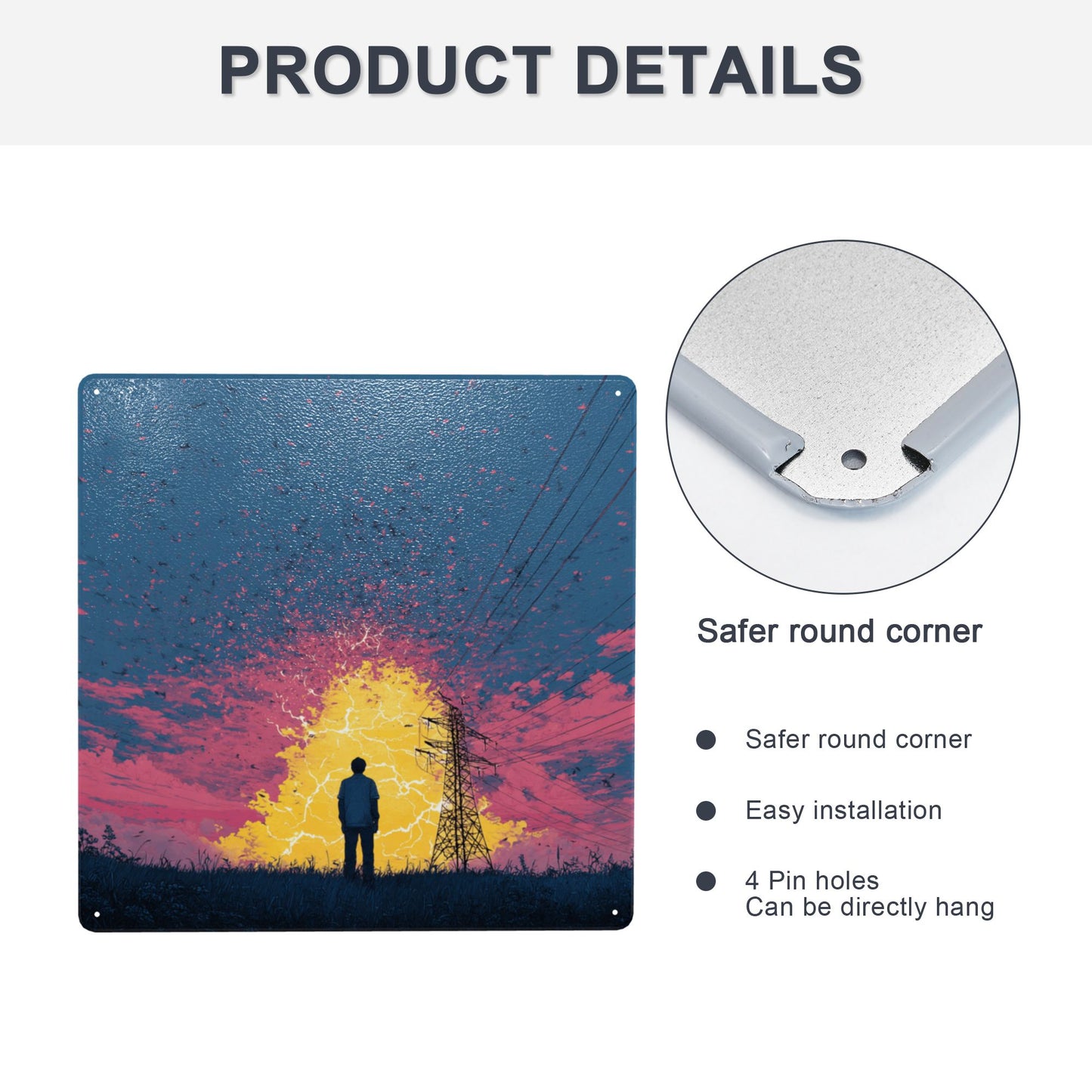 Gate of Electricity | Power Line Theme Tin Wall Art | 12"x12" Emotional Metal Poster