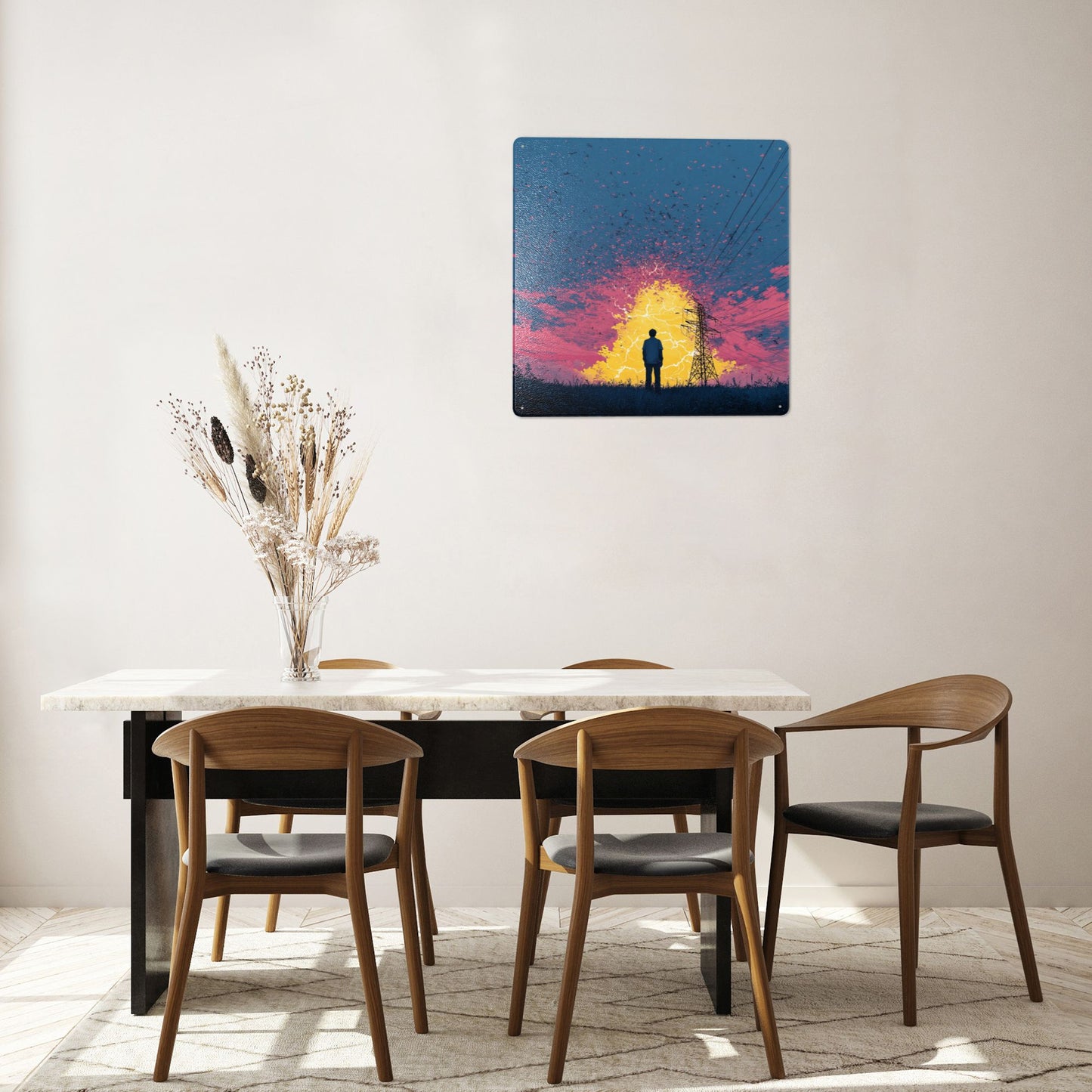 Gate of Electricity | Power Line Theme Tin Wall Art | 12"x12" Emotional Metal Poster