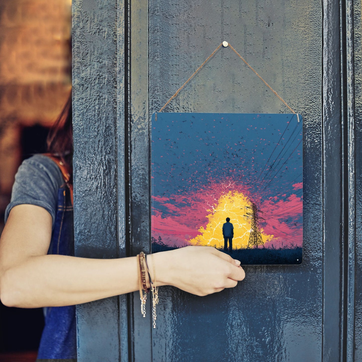 Gate of Electricity | Power Line Theme Tin Wall Art | 12"x12" Emotional Metal Poster