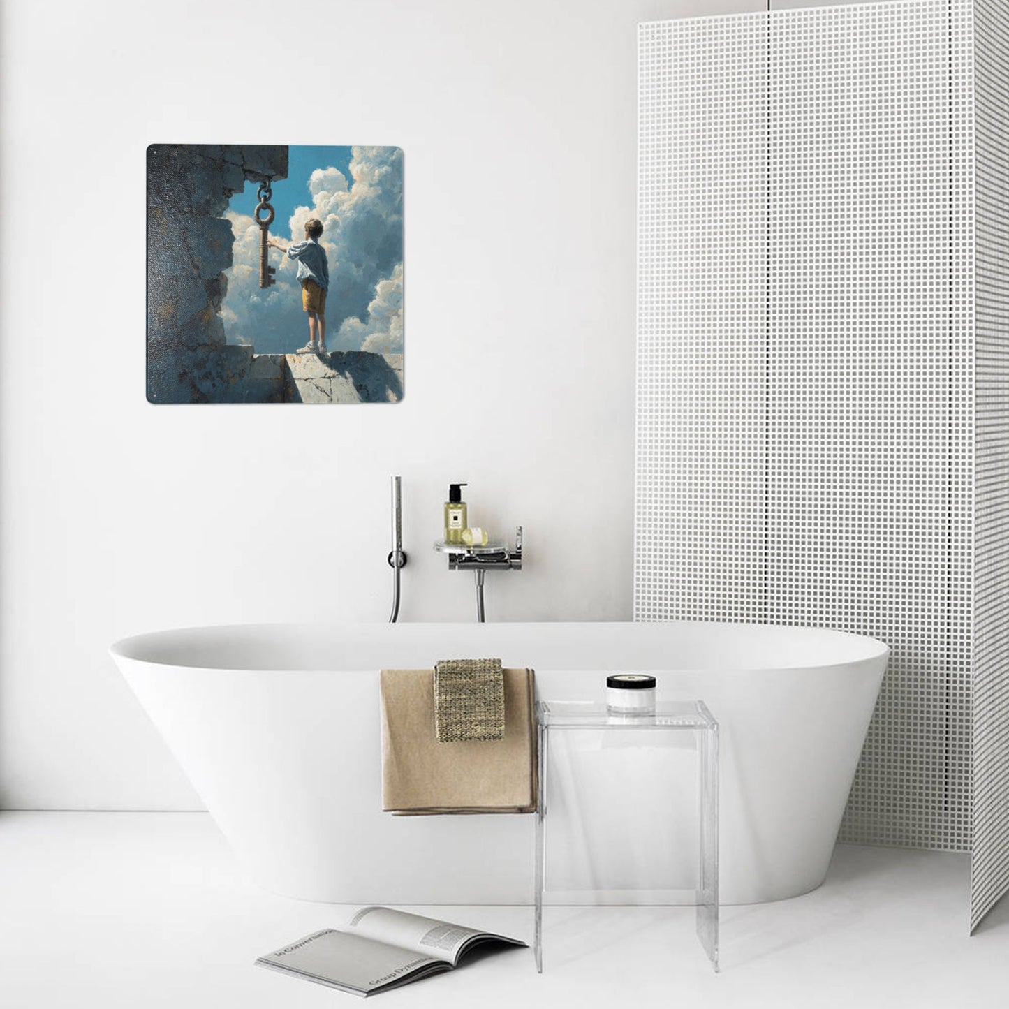 The Boy & the Key | Dream Gate Fantasy Tin Wall Art | 12"x12" Cloud Realm Metal Sign