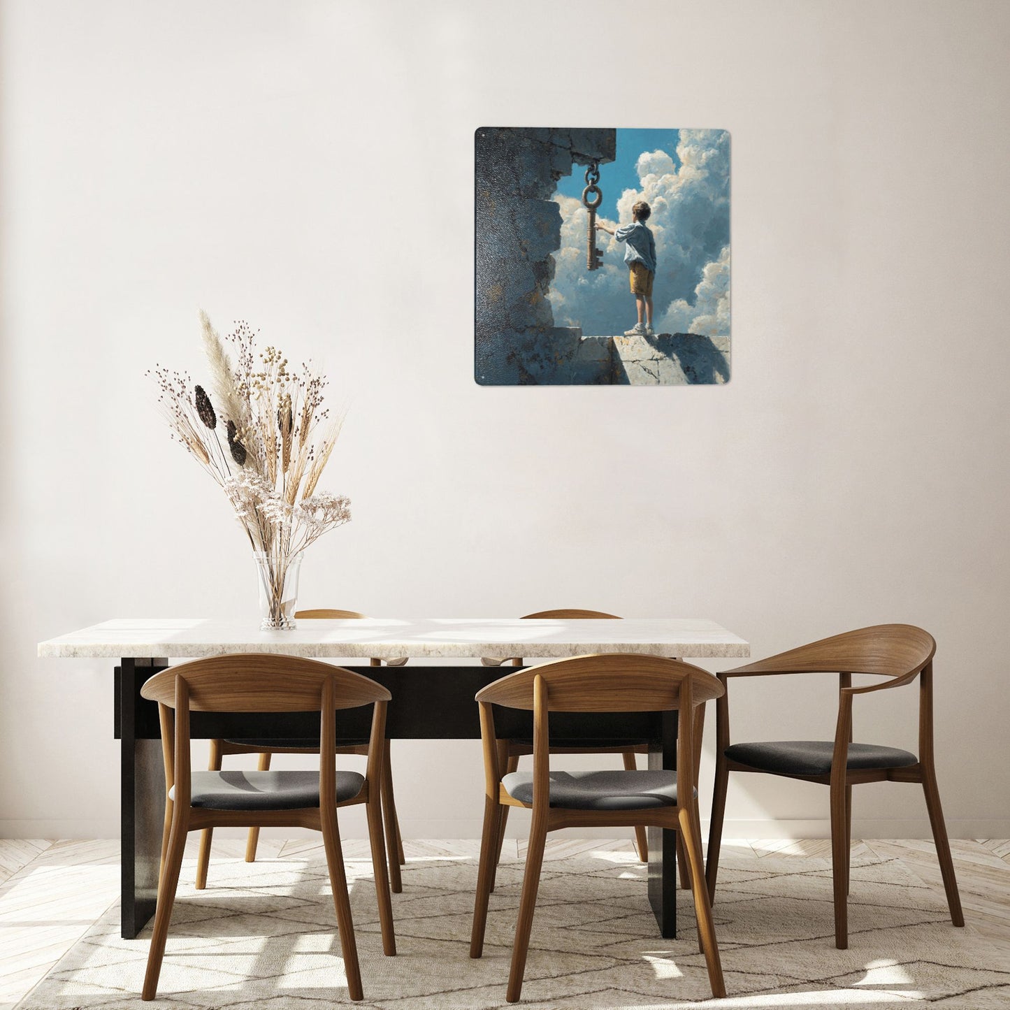 The Boy & the Key | Dream Gate Fantasy Tin Wall Art | 12"x12" Cloud Realm Metal Sign