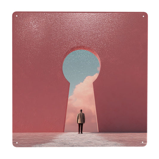 The Keyhole View | Portal to Possibilities Tin Wall Art | 12"x12" Dreamscape Metal Poster