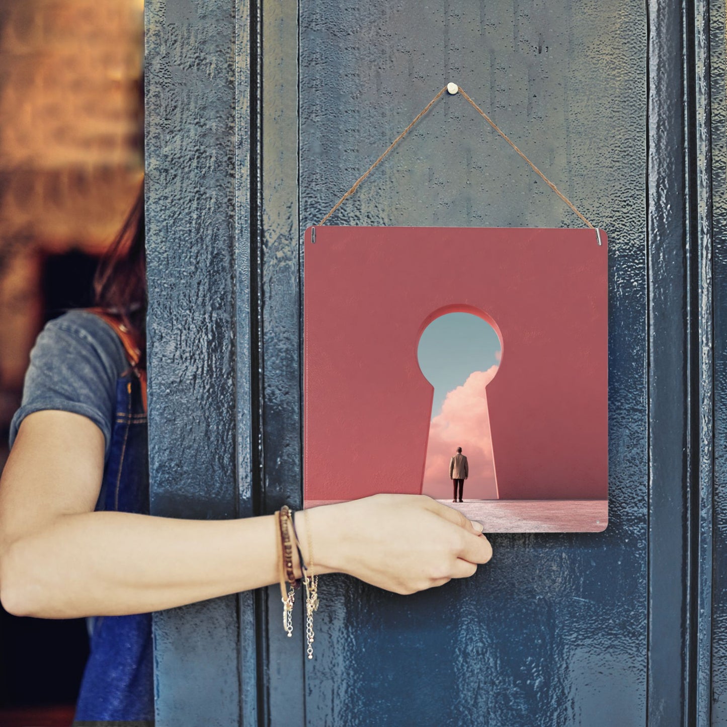 The Keyhole View | Portal to Possibilities Tin Wall Art | 12"x12" Dreamscape Metal Poster