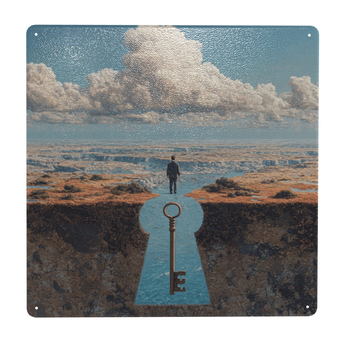 The Path Is the Key | Surreal Tin Wall Art | 12"x12" Inspirational Metal Poster with Pre-Drilled Holes