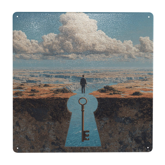 The Path Is the Key | Surreal Tin Wall Art | 12"x12" Inspirational Metal Poster with Pre-Drilled Holes