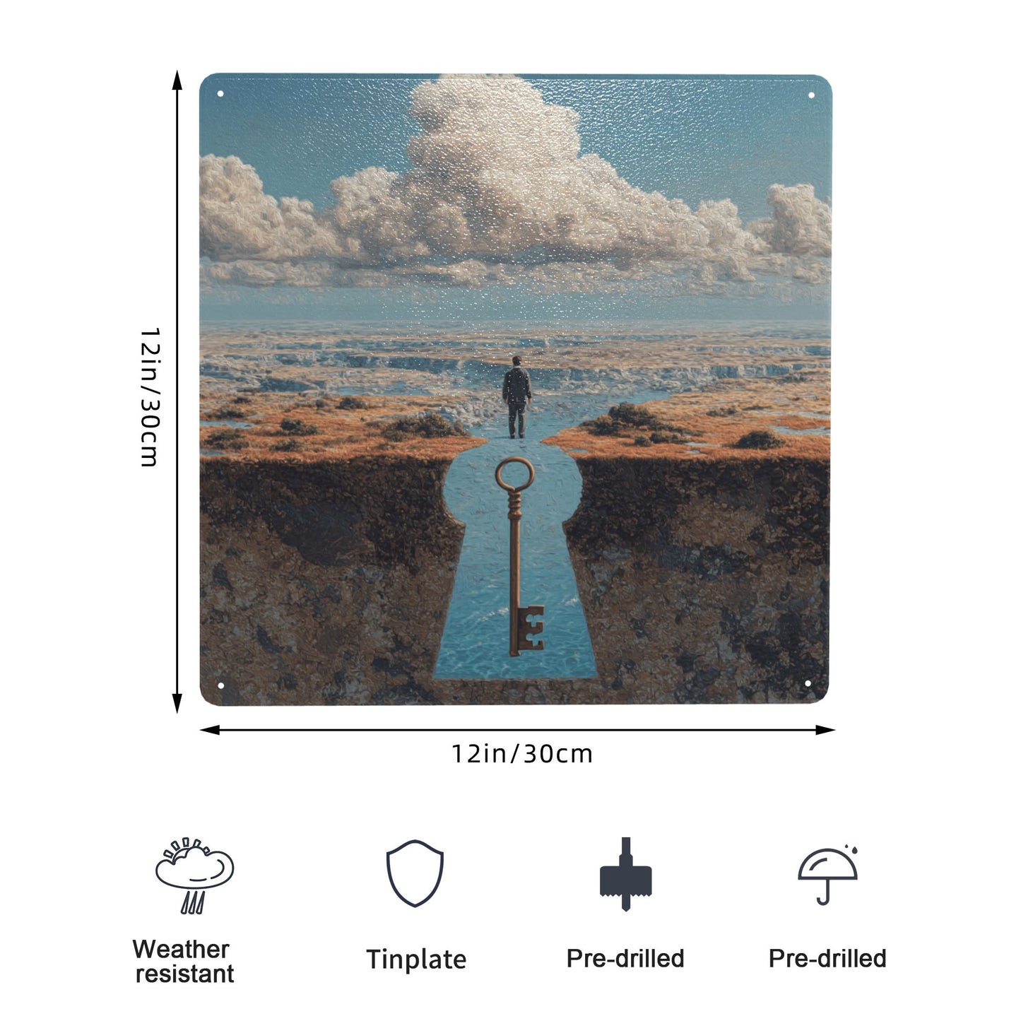 The Path Is the Key | Surreal Tin Wall Art | 12"x12" Inspirational Metal Poster with Pre-Drilled Holes