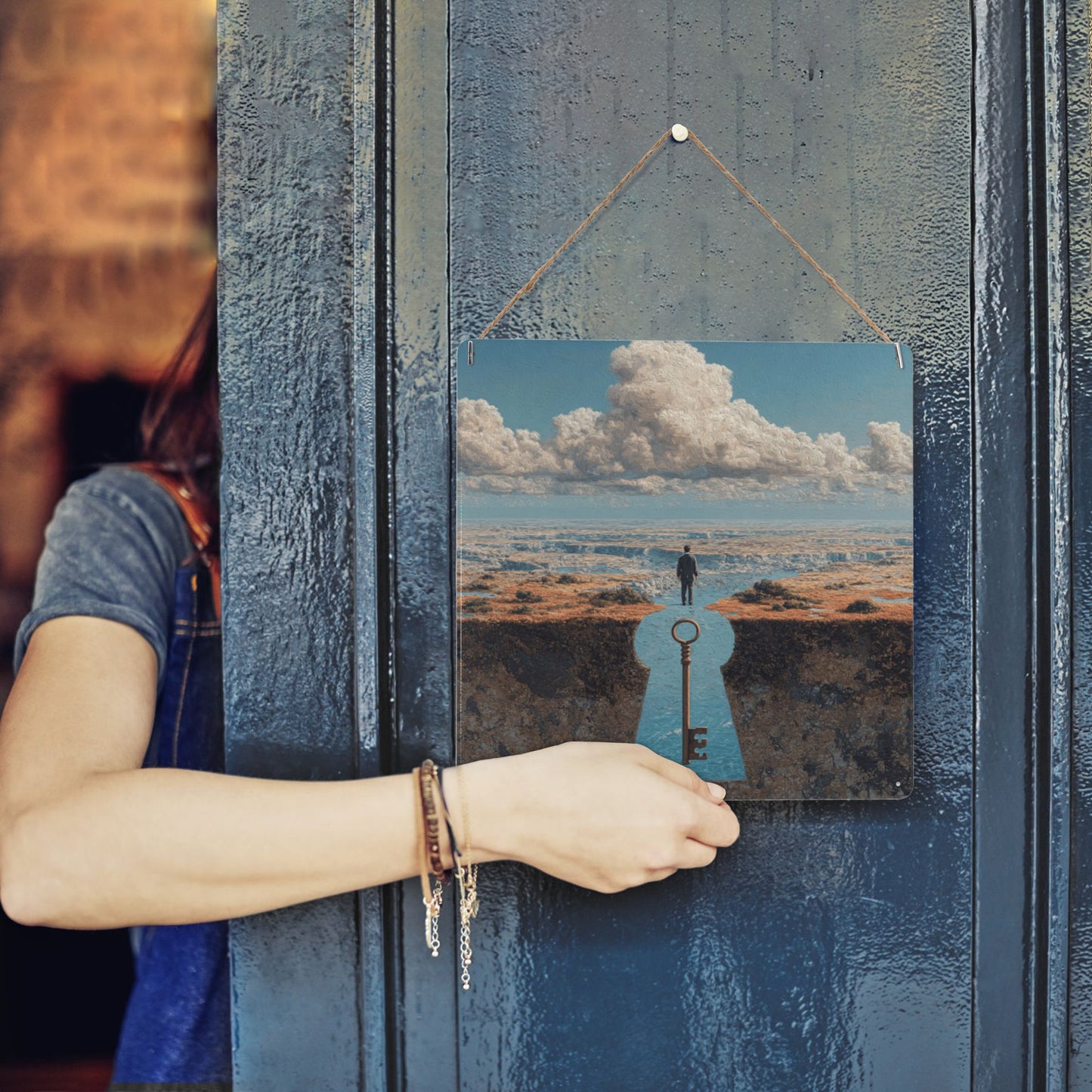 The Path Is the Key | Surreal Tin Wall Art | 12"x12" Inspirational Metal Poster with Pre-Drilled Holes
