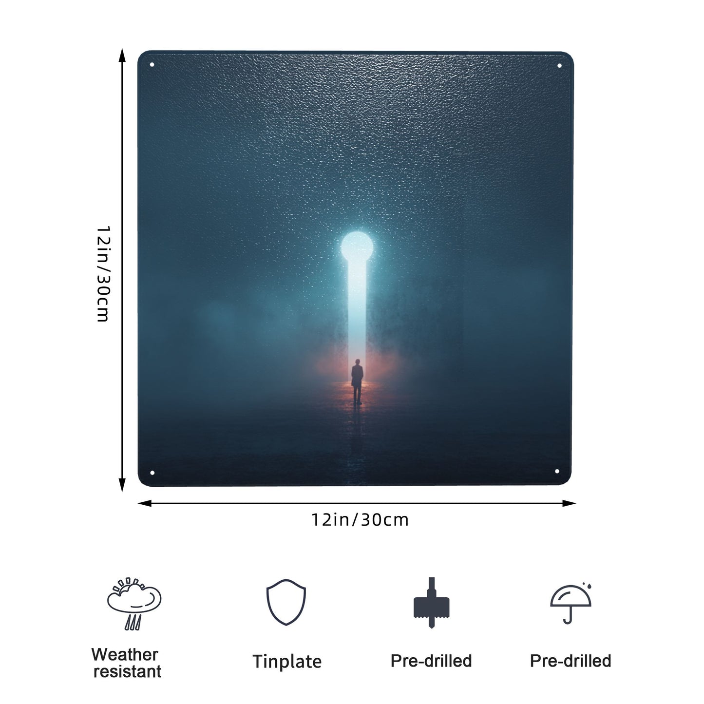 Keyhole of Light | Abstract Tin Wall Art | 12"x12" Inspirational Metal Print with Pre-Drilled Holes