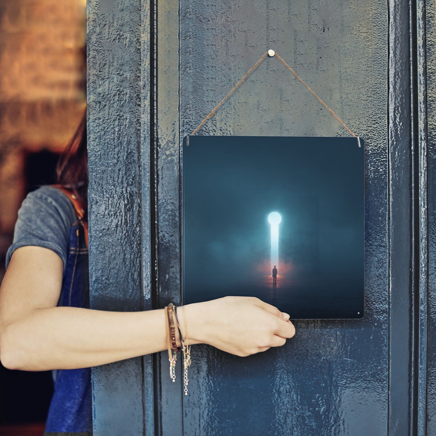 Keyhole of Light | Abstract Tin Wall Art | 12"x12" Inspirational Metal Print with Pre-Drilled Holes