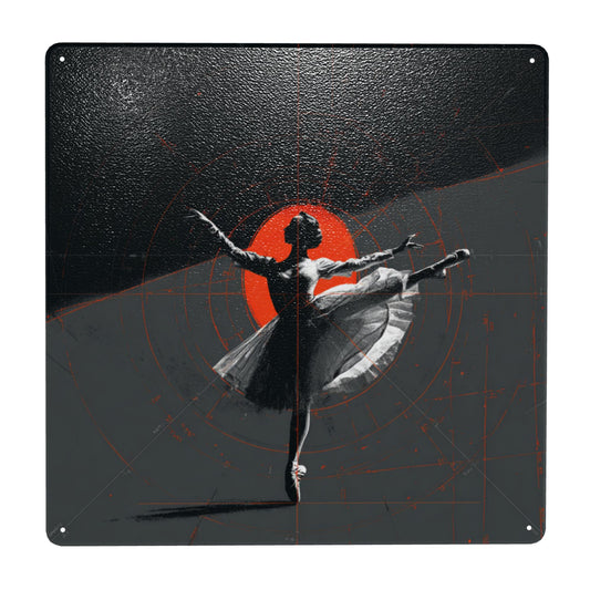 Grace Ignited – Ballerina Modern Tin Wall Art | Abstract Industrial Metal Poster | 12"x12" | Waterproof | Pre-Drilled & Easy to Hang