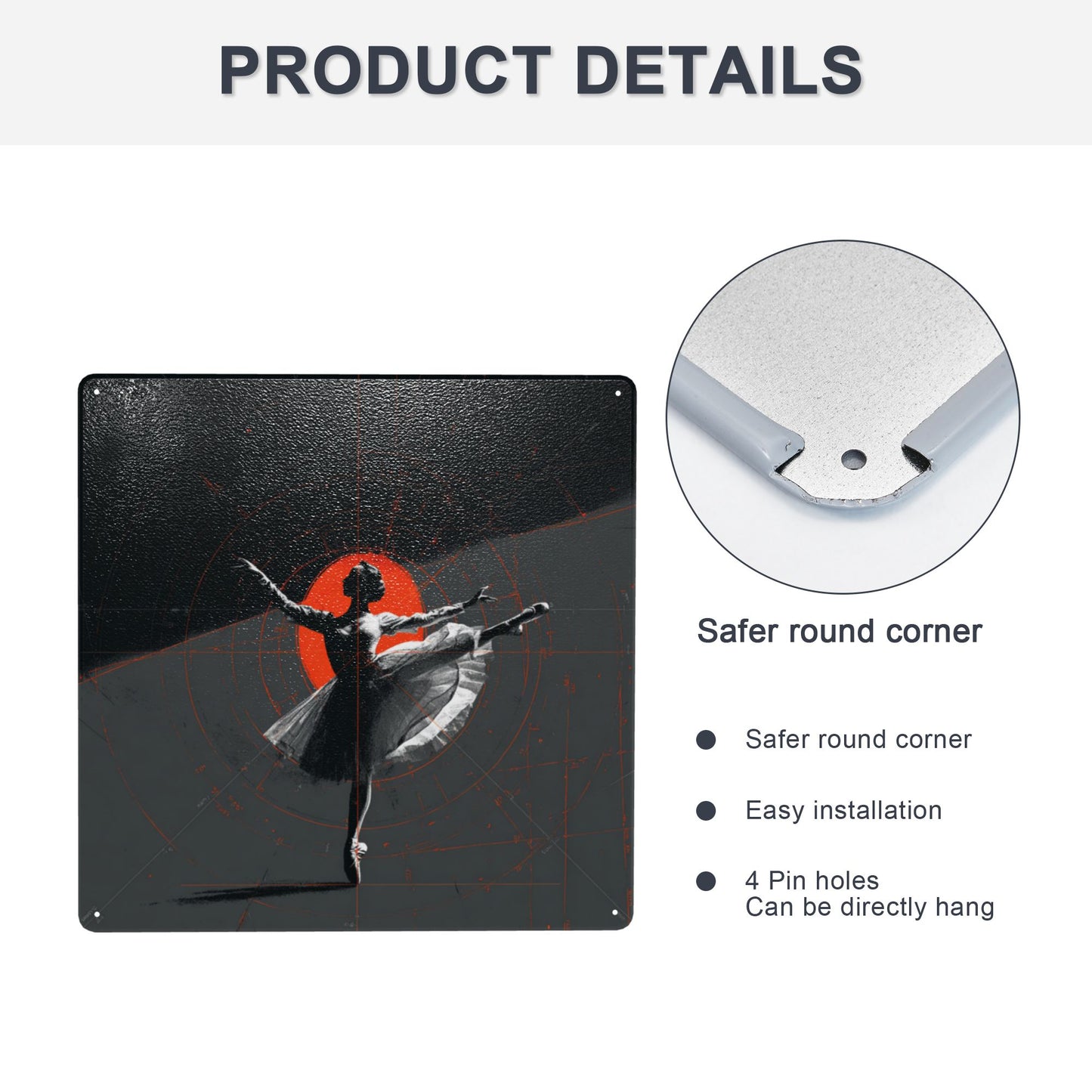 Grace Ignited – Ballerina Modern Tin Wall Art | Abstract Industrial Metal Poster | 12"x12" | Waterproof | Pre-Drilled & Easy to Hang