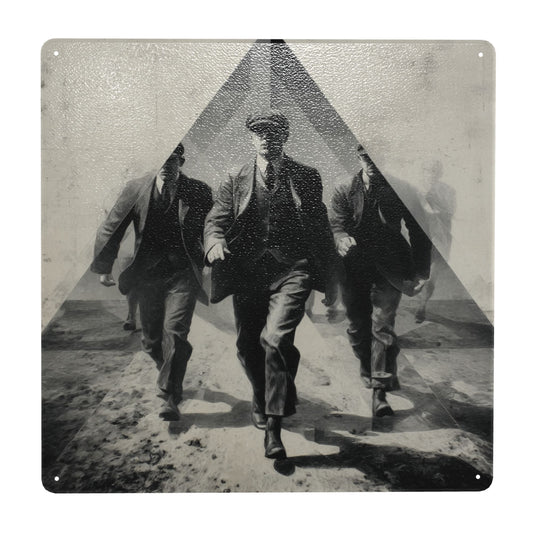 Vintage Gangster Wall Art | 12"x12" Tin Metal Poster | Black & White Retro Men’s Decor | Industrial Style | Pre-Drilled for Easy Hanging