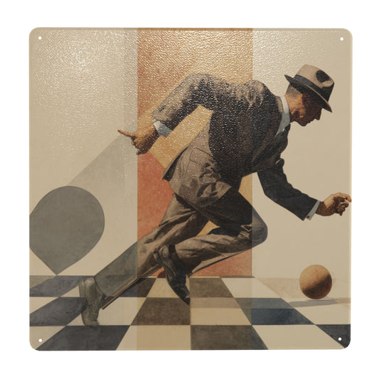 Retro Gentleman Geometric Tin Wall Art | 12"x12" Metal Sign | Vintage Motion Illustration Poster | Pre-Drilled Decorative Plate